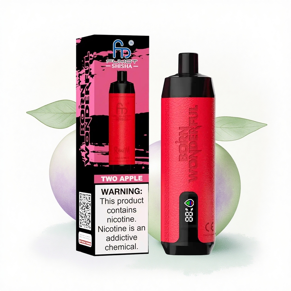 RandM Fumot Shisha 10000 Puffs İki Elma LED Göstergeli 850 mAh 0.5% Nikotin