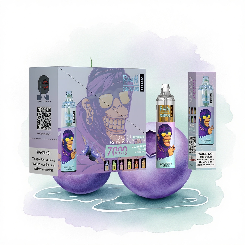 RandM Fumot Tornado 7000 Puffs Yabanmersini Buz Üstü 850 mAh Mesh Coil