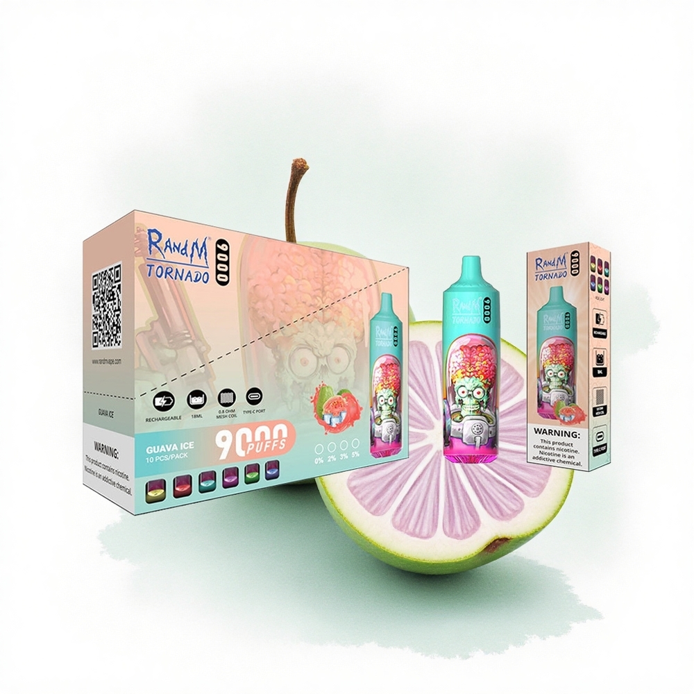 RandM Fumot Tornado 9000 Puffs Guava Buz RGB Ekran 850 mAh Şarjlı