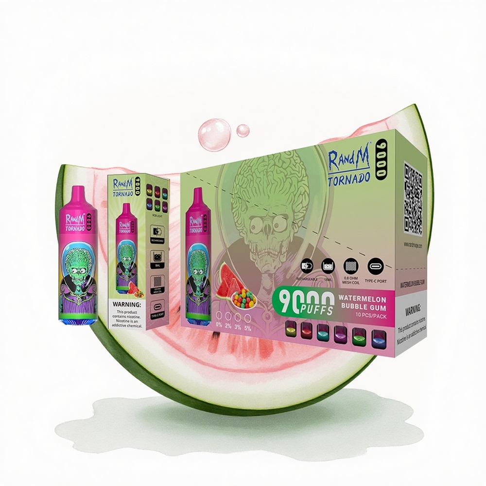 RandM Fumot Tornado 9000 Puffs Karpuzlu Bubble Gum 850 mAh 18 mL Mesh Coil