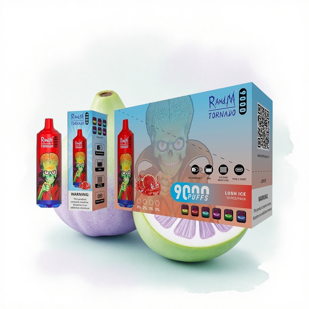 RandM Fumot Tornado 9000 Puffs Lush Buzlu 850 mAh Şarj Edilebilir 18 mL Ağ Örgülü Bobin