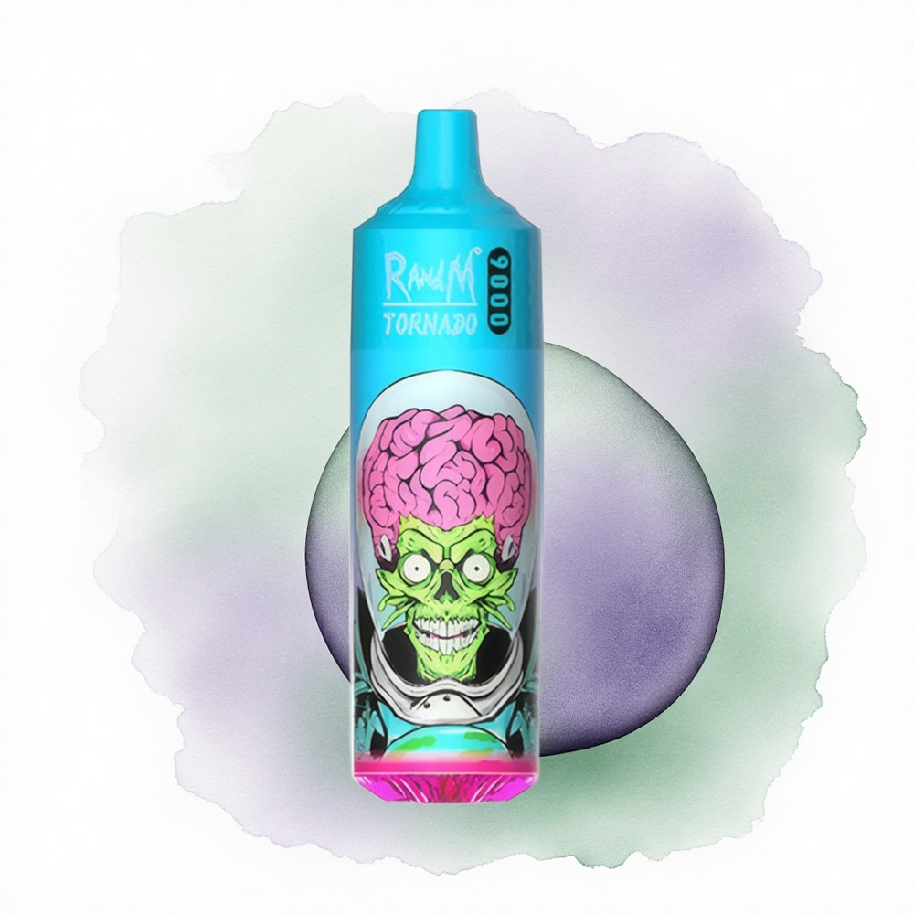 RandM Fumot Tornado 9000 Puffs Siyah Ejderha Buz 850 mAh Şarj Edilebilir 18 mL Ağ Örgülü Bobin