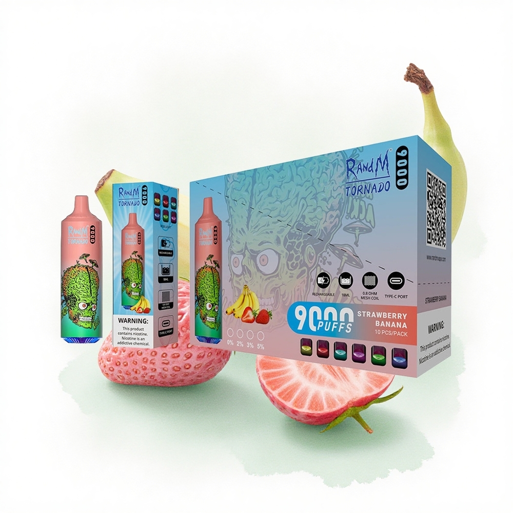 RandM Fumot Tornado 9000 Puffs Çilek Muzlu 850 mAh RGB Ekranlı