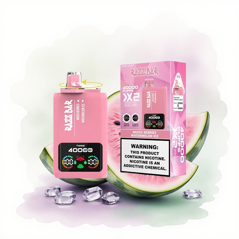 Razz Bar 40000 Puffs Karışık Meyveler - Karpuz Buzu 650mAh Tip-C Port 1.0Ohm 2 Mesh Coil %2 Nikotin