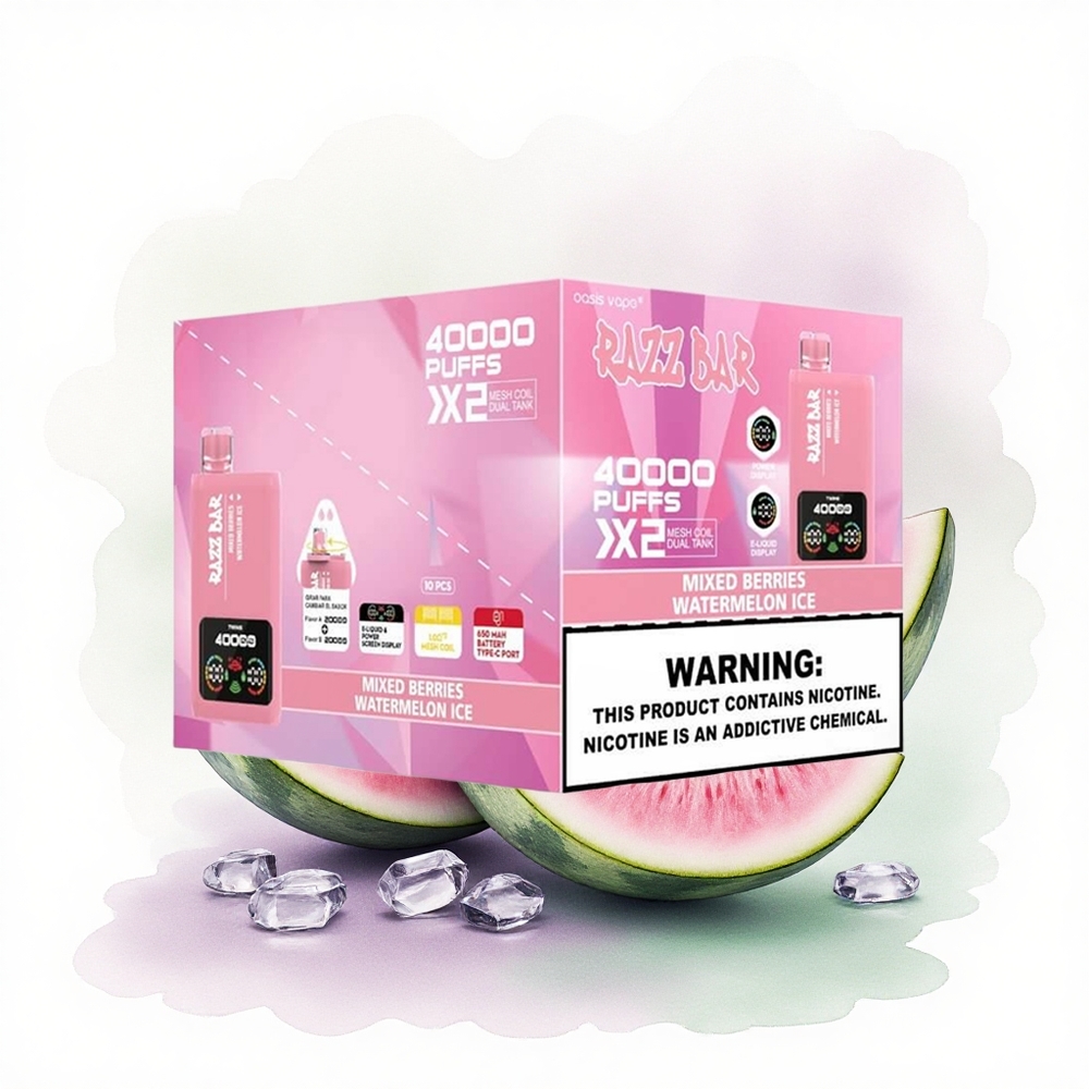 Razz Bar 40000 Puffs Karışık Meyveler - Karpuz Buzu 650mAh Tip-C Port 1.0Ohm 2 Mesh Coil %2 Nikotin