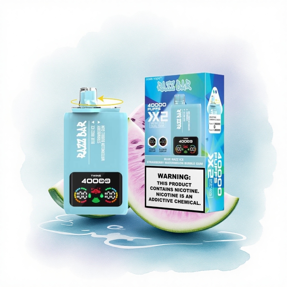 Razz Bar 40000 Puffs Mavi Ahududu Buz-Çilek Karpuzlu Balon Şeker Tip-C 650mAh %5 Nikotin