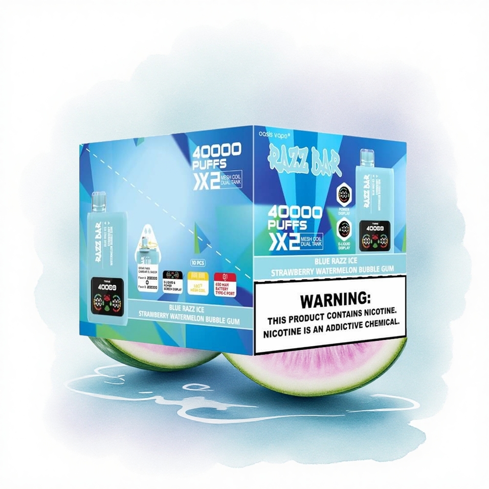 Razz Bar 40000 Puffs Mavi Ahududu Buz-Çilek Karpuzlu Balon Şeker Tip-C 650mAh %5 Nikotin