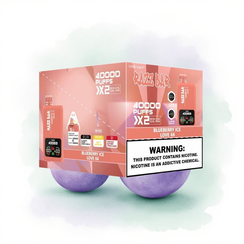 Razz Bar 40000 Puffs Yaban Mersini Buz - Aşk 66 Tip-C Port 650 mAh %2 Nikotin