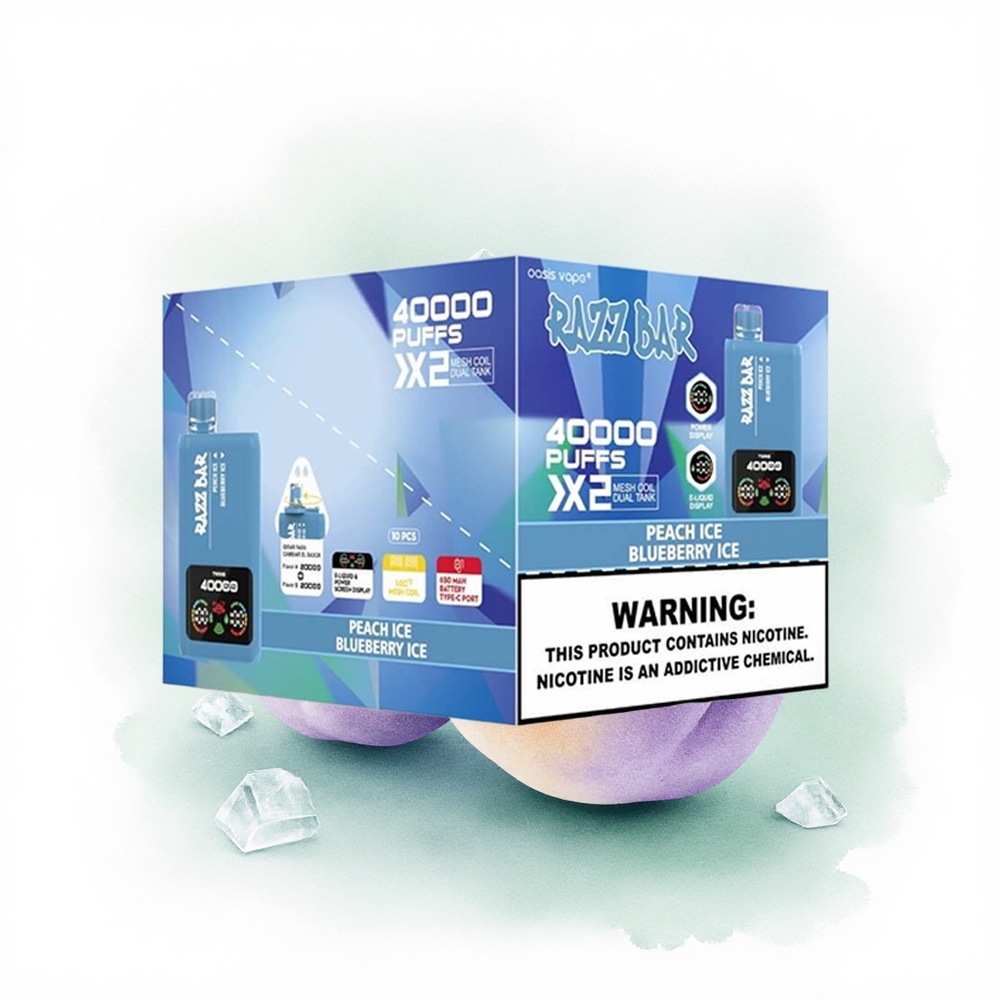 Razz Bar 40000 Puffs Şeftali Buz - Yabanmersini Buz 650 mAh 1.0Ohm 2 Nikotin %2,%5
