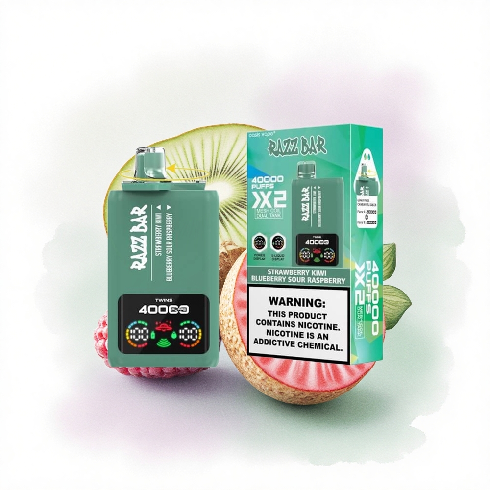 Razz Bar 40000 Puffs Çilek Kivi - Yaban Mersini Ekşi Ahududu Tip-C 650mAh 1.0Ohm 2 Mesh Nikotin %2,%5