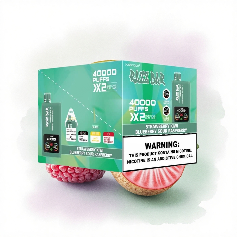 Razz Bar 40000 Puffs Çilek Kivi - Yaban Mersini Ekşi Ahududu Tip-C 650mAh 1.0Ohm 2 Mesh Nikotin %2,%5