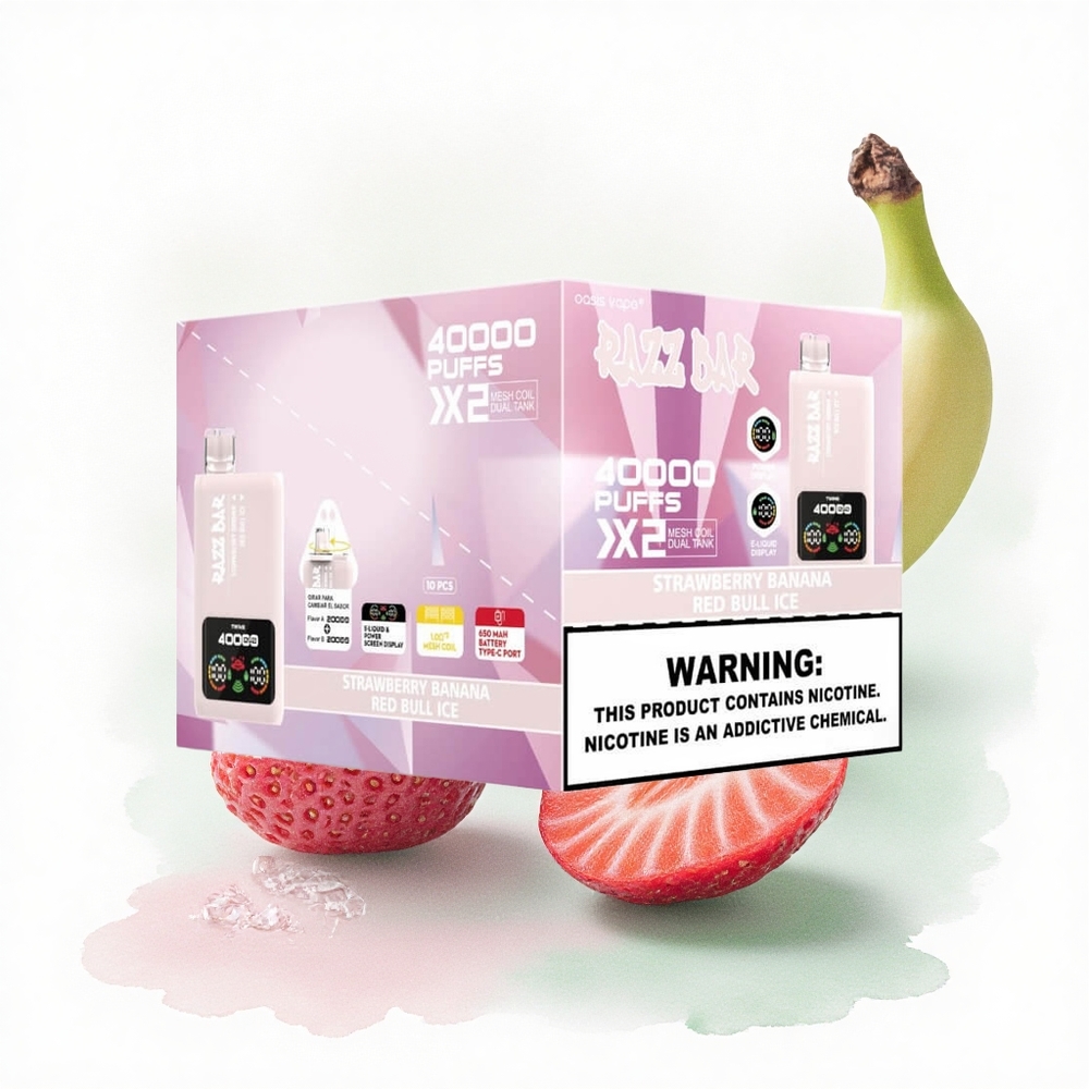 Razz Bar 40000 Puffs Çilek Muz - Red Bull Buz Nikotin %2 650mAh Mesh Serisi