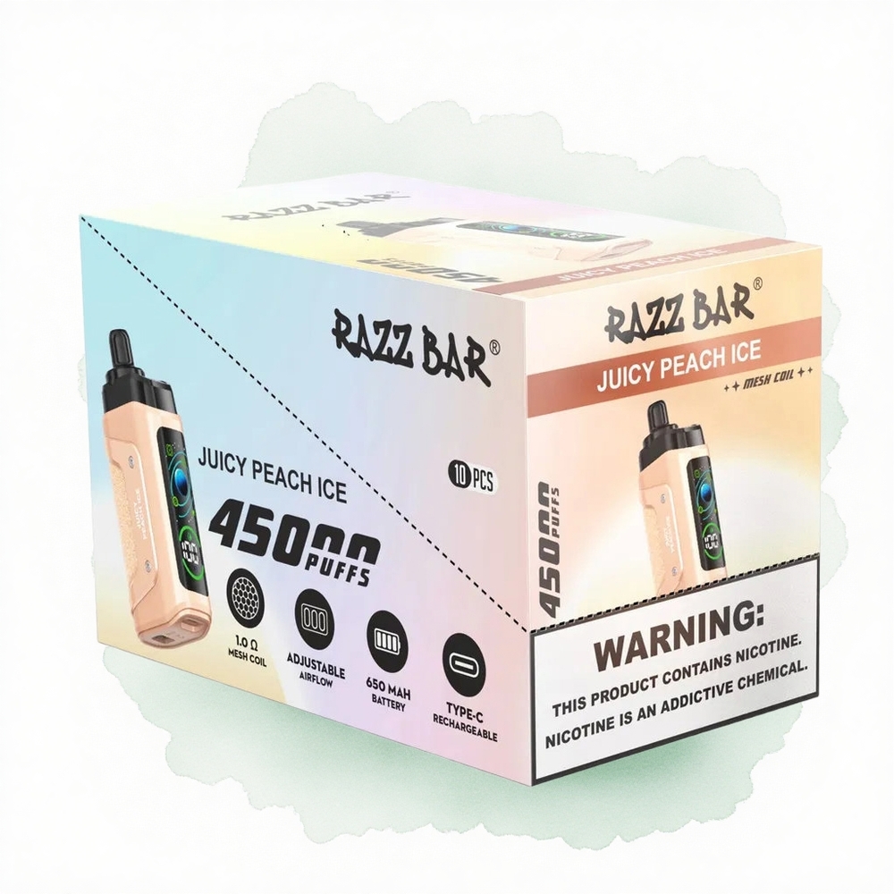 Razz Bar 45000 Puffs Sulu Şeftali Buz 1.0 Ohm Mesh Coil 20 mg/ml Nikotin