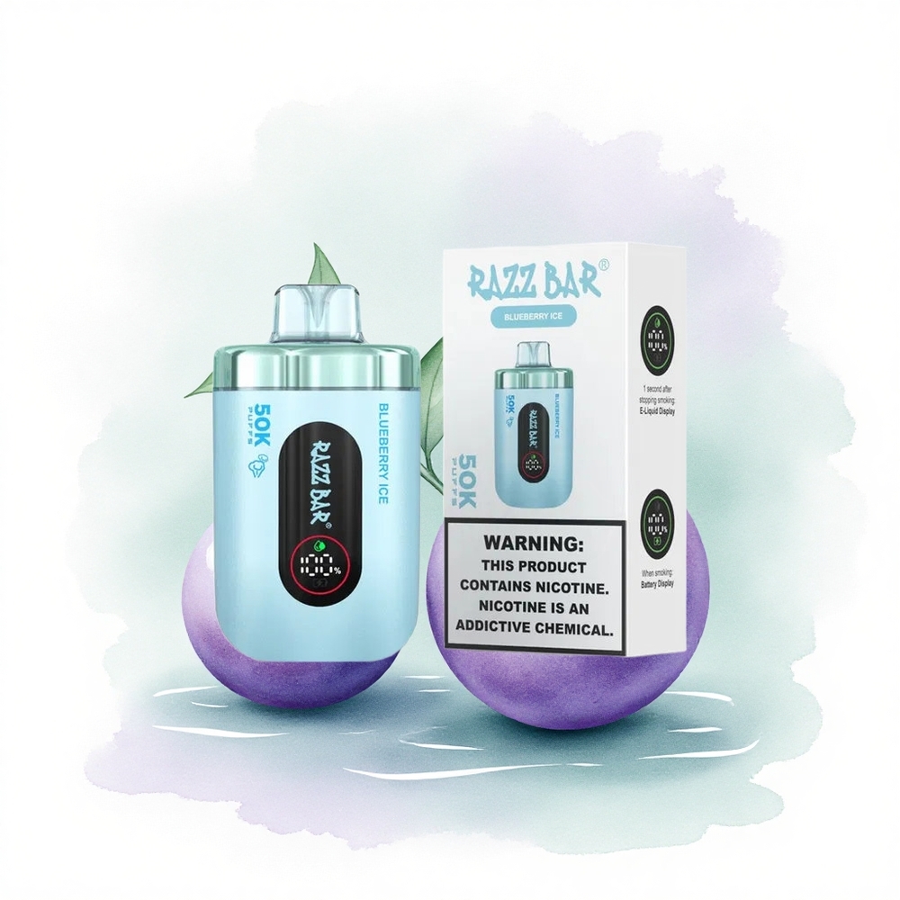 Razz Bar 50K Puffs Yaban Mersini Buz 1.0 Ohm Mesh 650 mAh 2% Nikotin