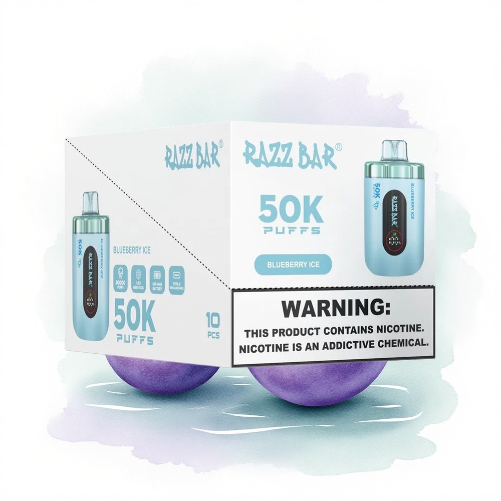 Razz Bar 50K Puffs Yaban Mersini Buz 1.0 Ohm Mesh 650 mAh 2% Nikotin