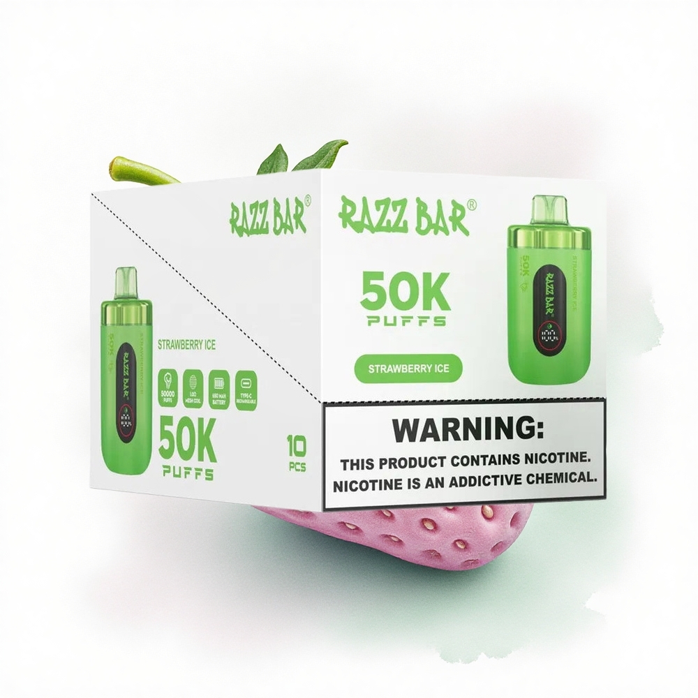 Razz Bar 50K Puffs Çilek Buz 650 mAh 2% Nikotin