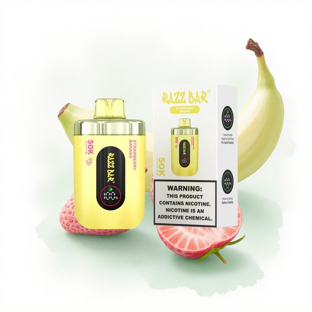 Razz Bar 50K Puffs Çilek Muz Tip-C Şarj Edilebilir 650 mAh