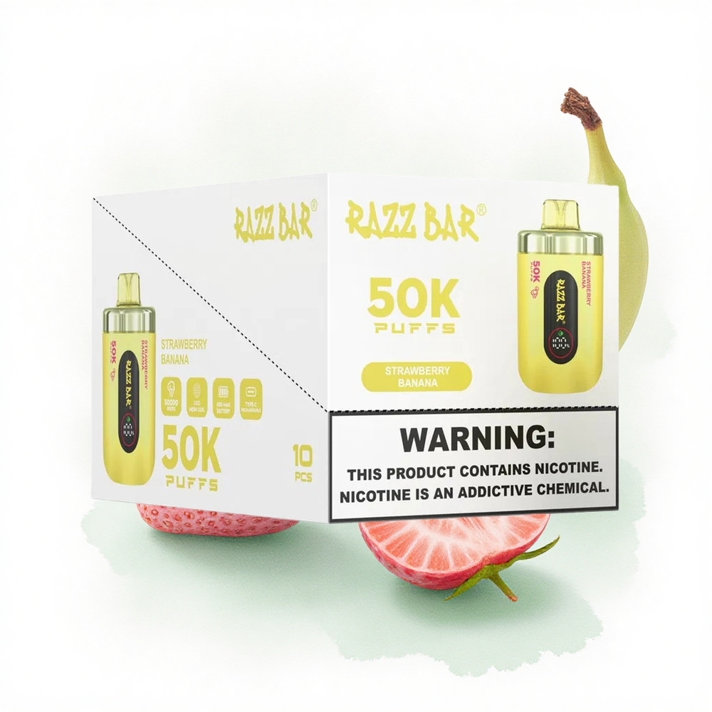 Razz Bar 50K Puffs Çilek Muz Tip-C Şarj Edilebilir 650 mAh