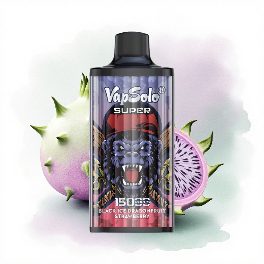 Vapsolo Super 15000 Puffs Siyah Buz Ejder Meyvesi Çilek 850mAh Tip-C