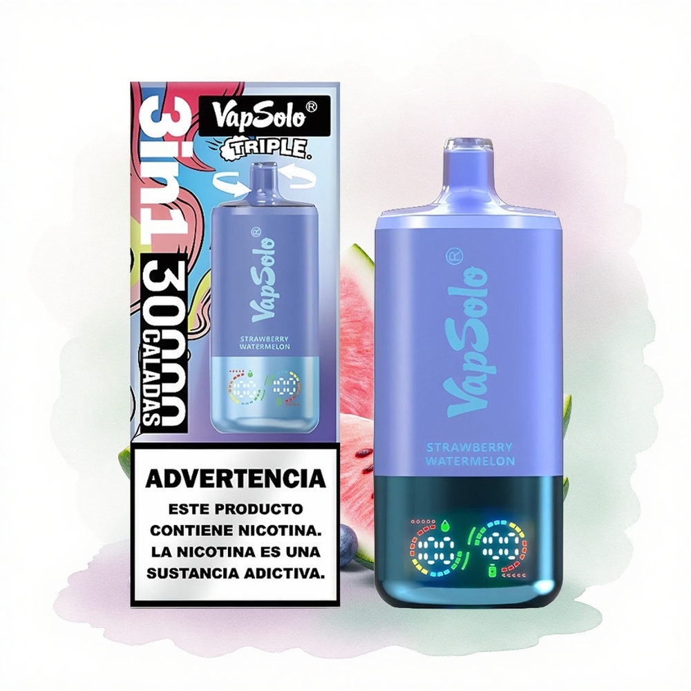Vapsolo Triple 30000 Puffs Çilek Karpuz & Yaban Mersini Buz 40ml Likit 20mg Nikotin