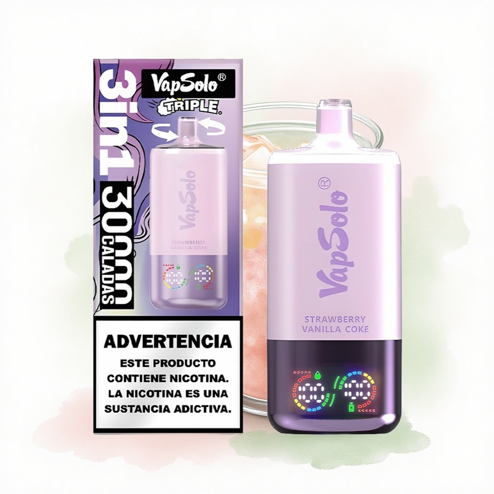 Vapsolo Triple 30000 Puffs Çilek Vanilya Kola - 40ml E-Sıvı - Tip-C Şarj - 20 mg/ml Nikotin