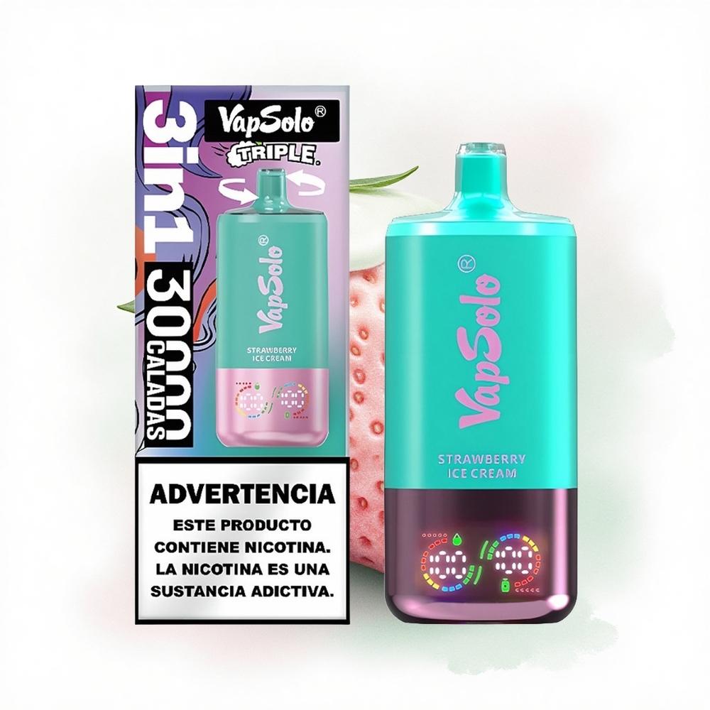 Vapsolo Triple 30000 Puffs Çilekli Dondurma 40ml 20mg Nikotin Tip-C
