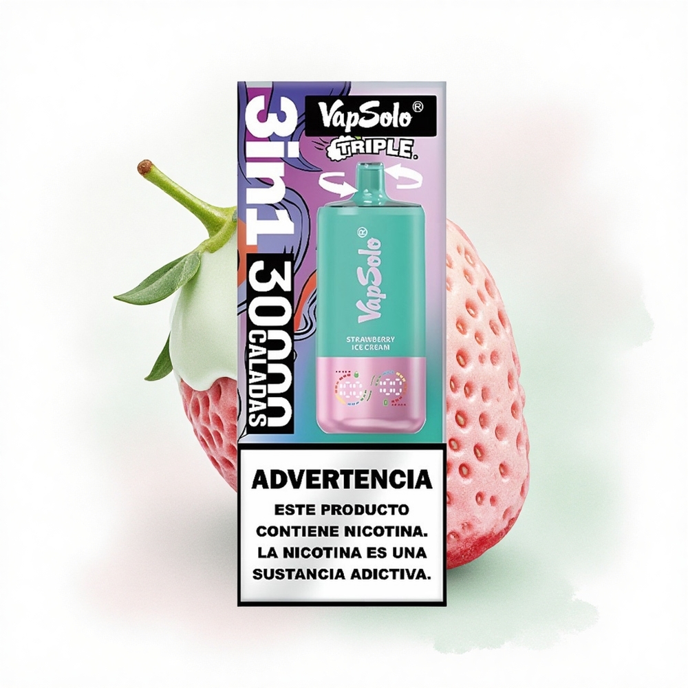 Vapsolo Triple 30000 Puffs Çilekli Dondurma 40ml 20mg Nikotin Tip-C