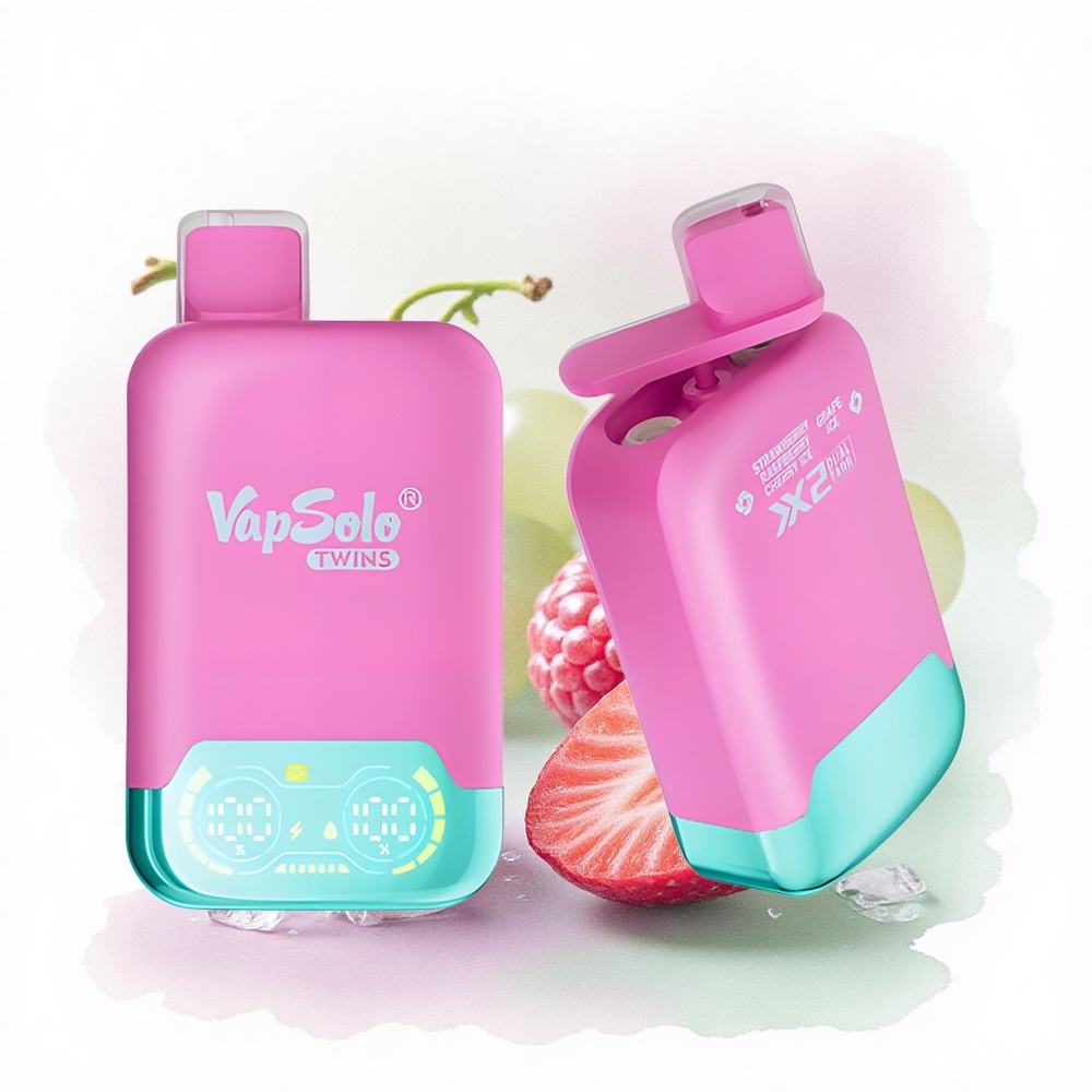 Vapsolo Twins 20000 Puffs Çilek Ahududu Kiraz Buz & Üzüm Buz 40ml Nikotin